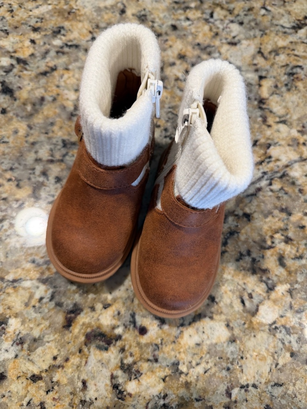 New Cat & Jack Cozy Brown Suede Toddler Boots with Cream Knit Cuffs.